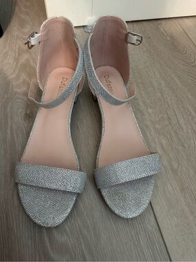 Silver Glitter Ankle-Strap Heels for Women